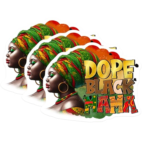 (3 Pack) Dope Black Mama Decals - African Queen - Afro Woman Sticker - 3 Inches On Longest Side - Easy Peel & Apply - Made in USA - 3MCS6612