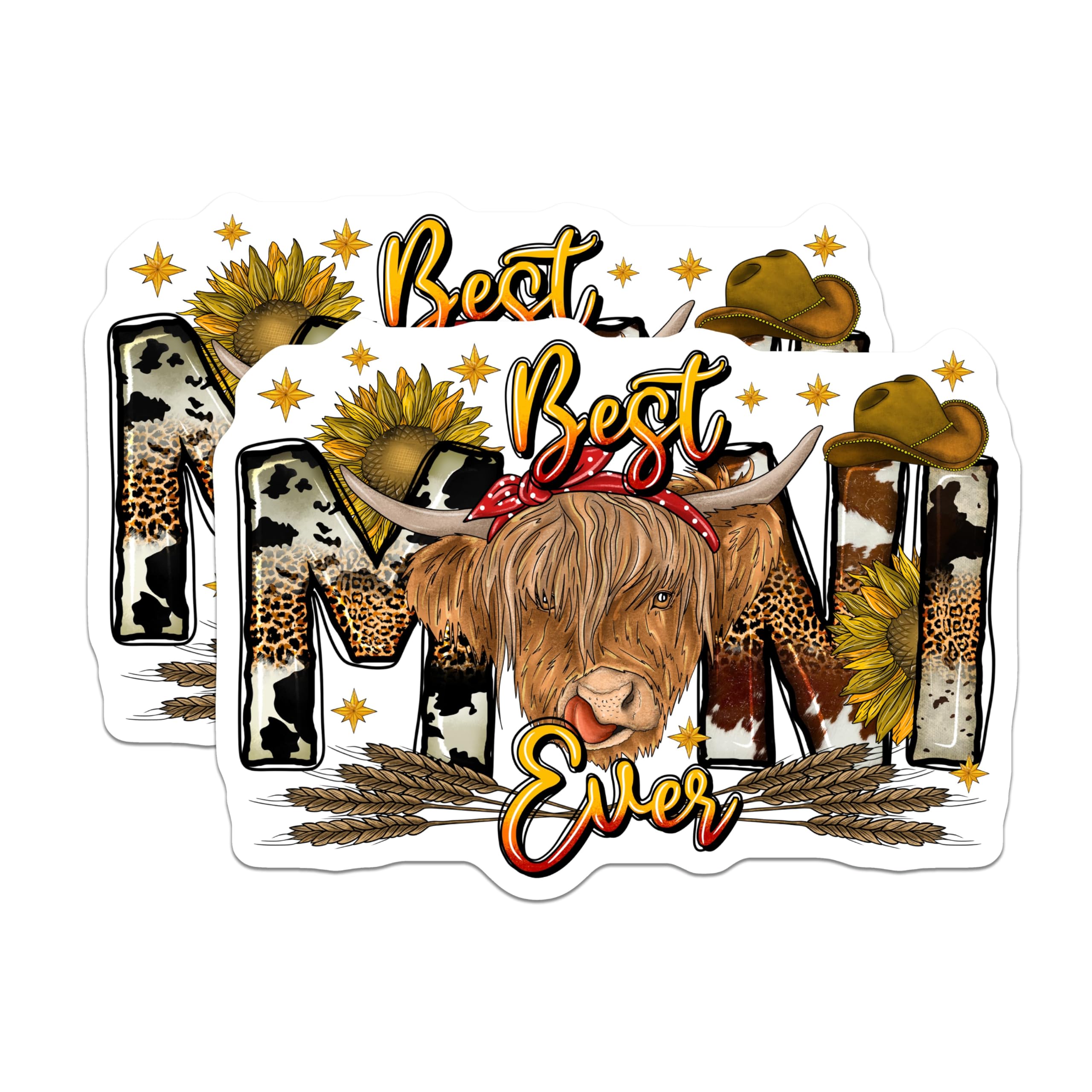 (2 Pack) Best Mom Ever Magnets - Highland Cow Farmhouse Decor - Western Mama Refrigerator Accent - 5 Inches On Longest Side - Thick Durable Magnet - Made in USA - MAG26142