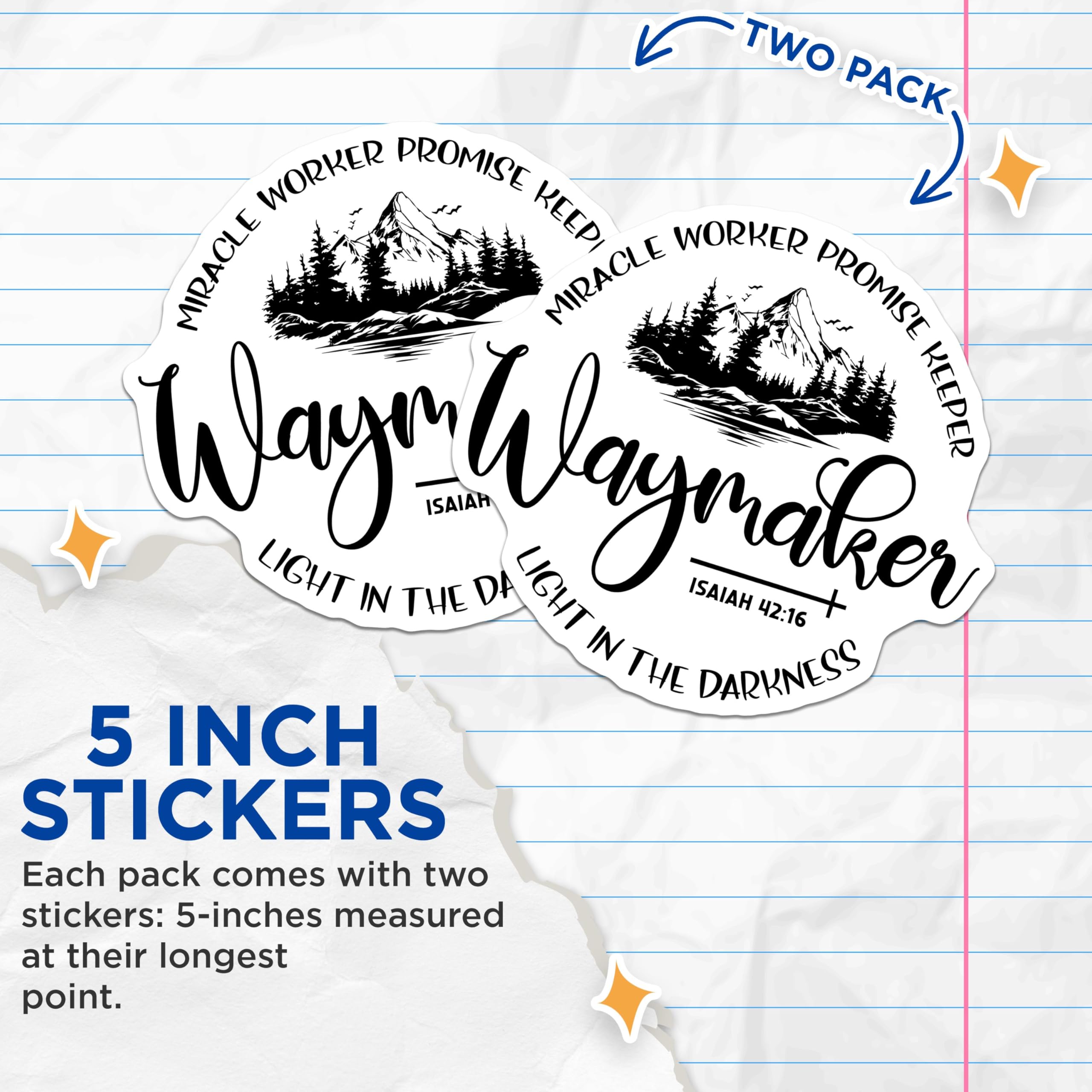 (2 Pack) Waymaker Isaiah 42:16 Stickers - Miracle Worker Promise Keeper - Light in The Darkness - 5" On Longest Side - Sticks to Smooth Flat Surfaces - Made in USA - BMCS6320