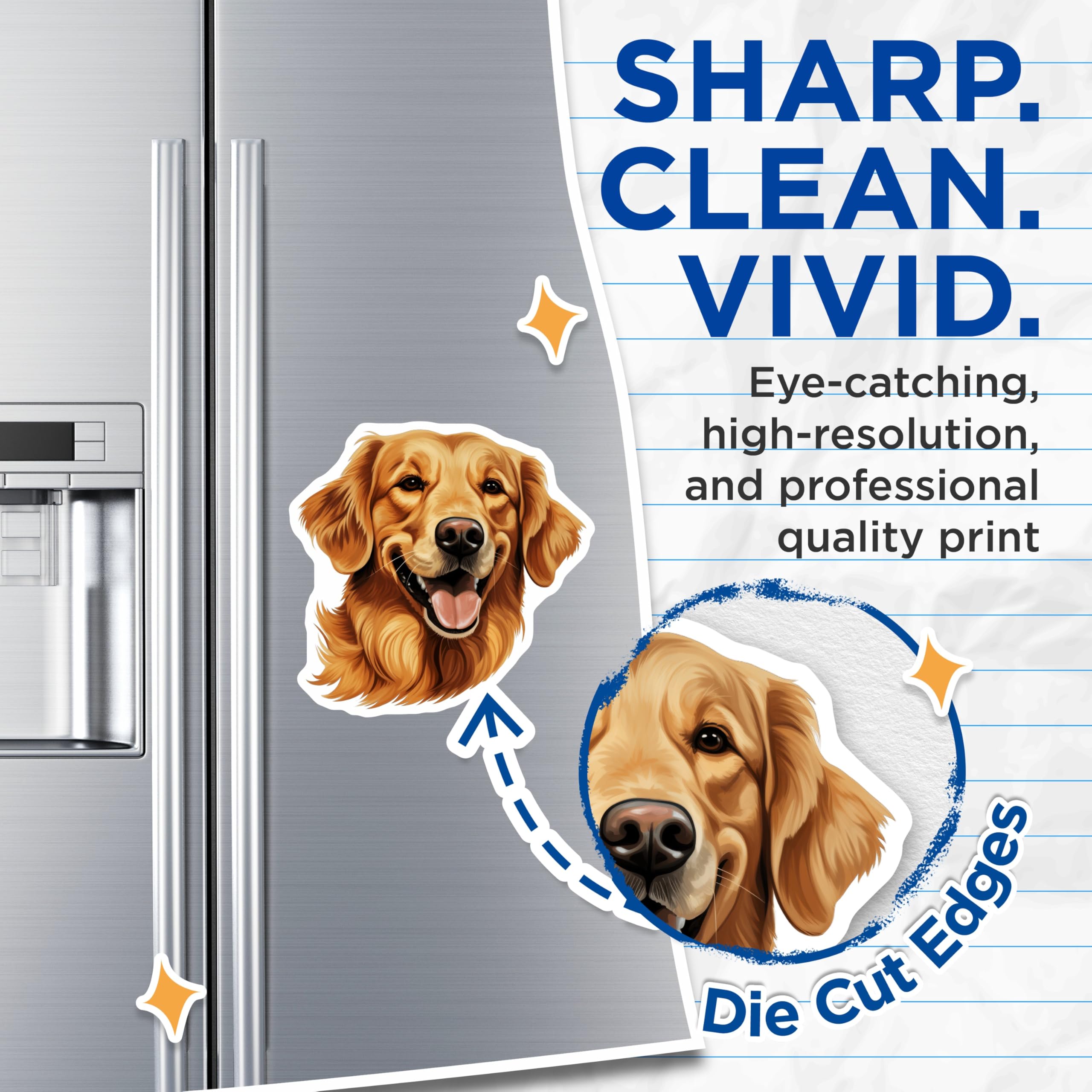 (2 Pack) Golden Retriever Dog Magnets - Happy Canine Illustration - Pet Lover Decor for Fridge - 5 Inches On Longest Side - Thick Durable Magnet - Made in USA - MAG28547