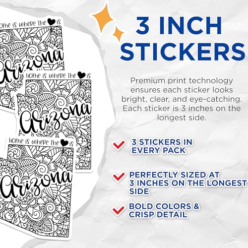(3 Pack) Arizona Home Decals - Floral State - Laptop Decal - 3 Inches On Longest Side - Easy Peel & Apply - Made in USA - 3MCS7853