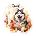 (2 Pack) Husky Dog Magnets - Autumn Fall Leaves Decor - Cute Pet Animal Refrigerator Locker Seasonal Magnets - 5 Inches On Longest Side - Thick Durable Magnet - Made in USA - MAG29154