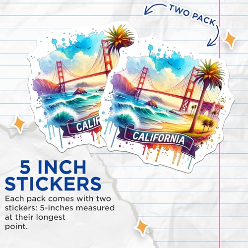 (2 Pack) California Bridge Stickers - California Art - Travel Stickers - Adventure Stickers - 5" On Longest Side - Sticks to Smooth Flat Surfaces - Made in USA - BMCS6900