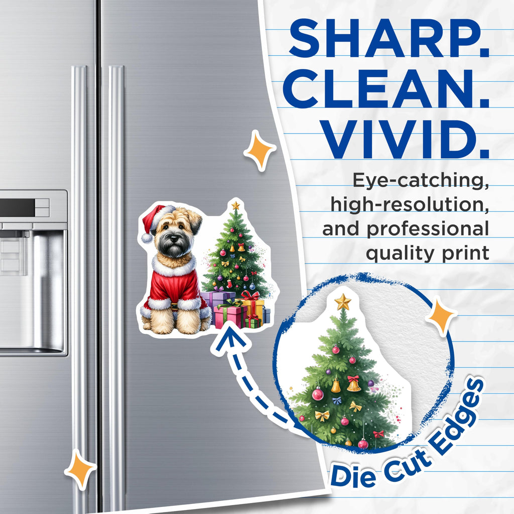 (2 Pack) Wheaten Terrier Magnets - Christmas Santa Dog Decor - Holiday Pet Lover Puppy Art - 5 Inches On Longest Side - Thick Durable Magnet - Made in USA - MAG28615