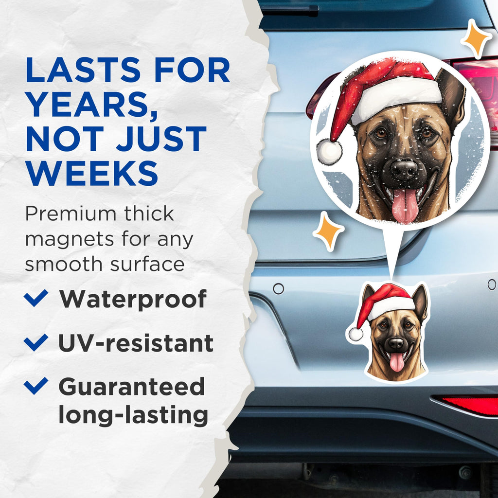 (2 Pack) Christmas Dog Magnets - Santa Hat Dog - Holiday Pet Decor - 5 Inches On Longest Side - Thick Durable Magnet - Made in USA - MAG29732