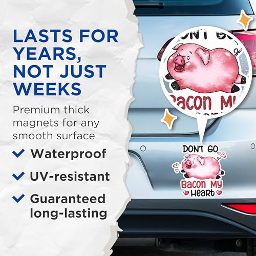 (2 Pack) Funny Pig Pun Magnets - Don't Go Bacon My Heart Magnets - Kitchen Decor Magnets- 5" On Longest Side - for Fridges, Toolboxes, Cars - Made in USA - MAG2898