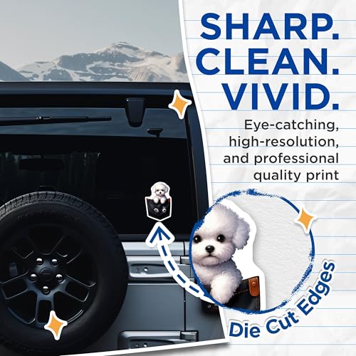 (2 Pack) Cute Bichon Frise Dog Stickers - Pocket Dog Decal - Adorable Puppy Stickers - 5" On Longest Side - Sticks to Smooth Flat Surfaces - Made in USA - BMCS3877