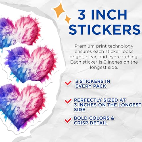 (3 Pack) Heart Decals - Colorful Heart - Laptop Decal- 3 Inches On Longest Side - Easy Peel & Apply - Made in USA - 3MCS5430
