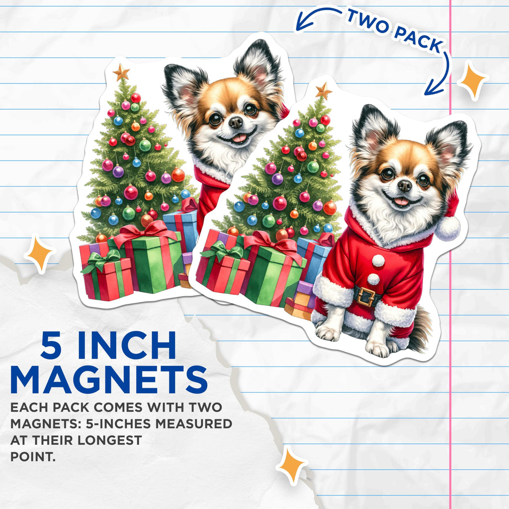 (2 Pack) Chihuahua Christmas Magnets - Santa Dog Holiday Decor - Cute Pet Refrigerator Accent - 5 Inches On Longest Side - Thick Durable Magnet - Made in USA - MAG29791