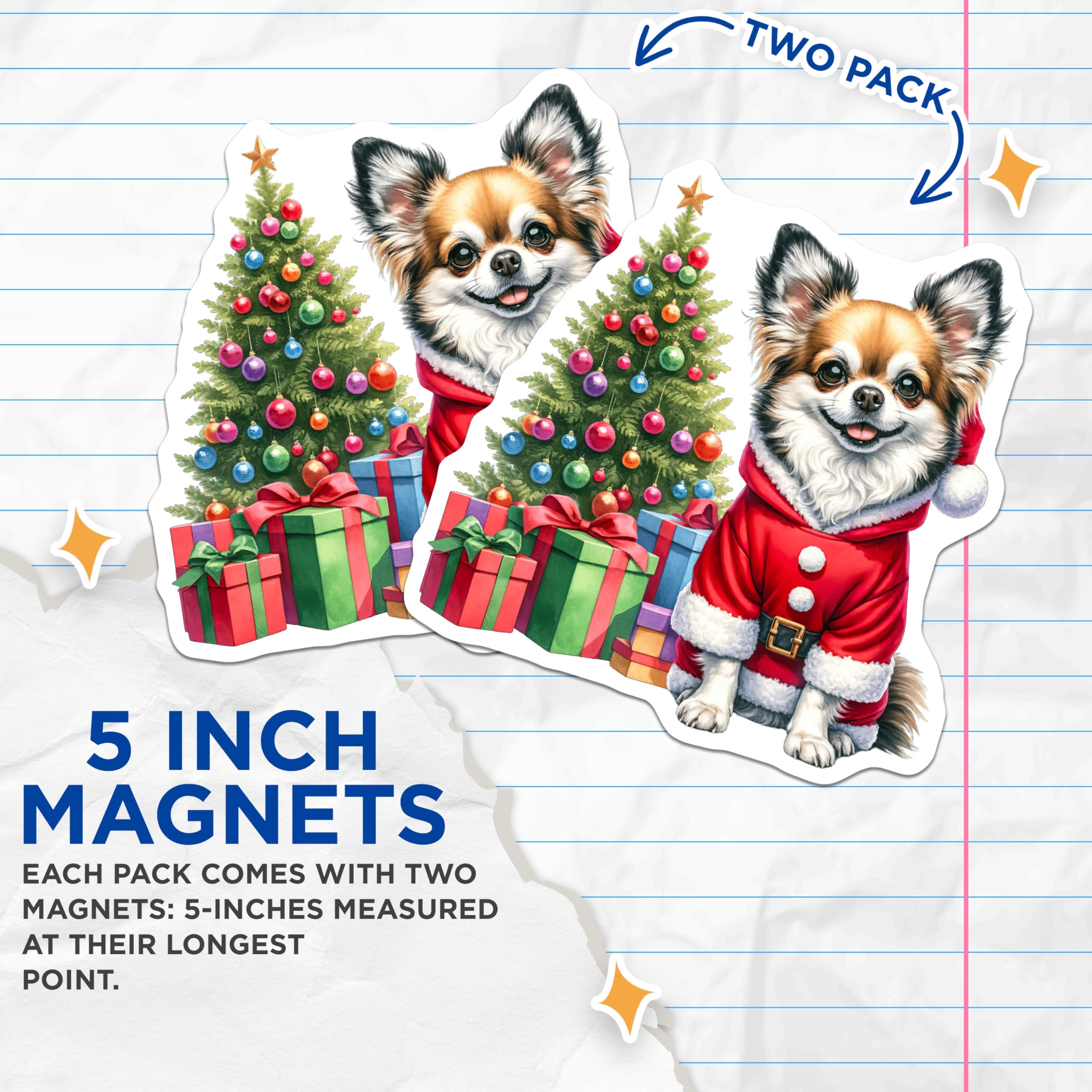 (2 Pack) Chihuahua Christmas Magnets - Santa Dog Holiday Decor - Cute Pet Refrigerator Accent - 5 Inches On Longest Side - Thick Durable Magnet - Made in USA - MAG29791