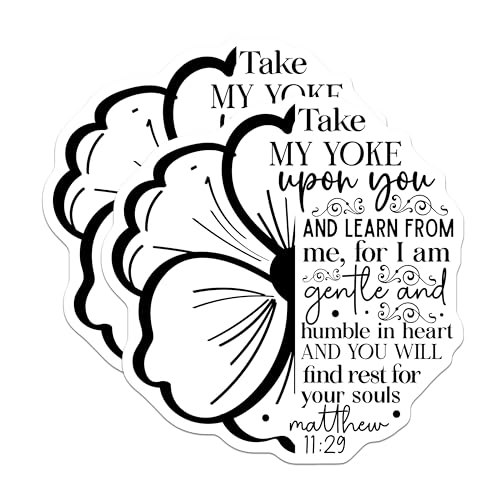 (2 Pack) Inspirational Bible Verse Stickers - Matthew 11:29 - Uplifting Christian Quotes Stickers - 5" On Longest Side - Sticks to Smooth Flat Surfaces - Made in USA - BMCS3847