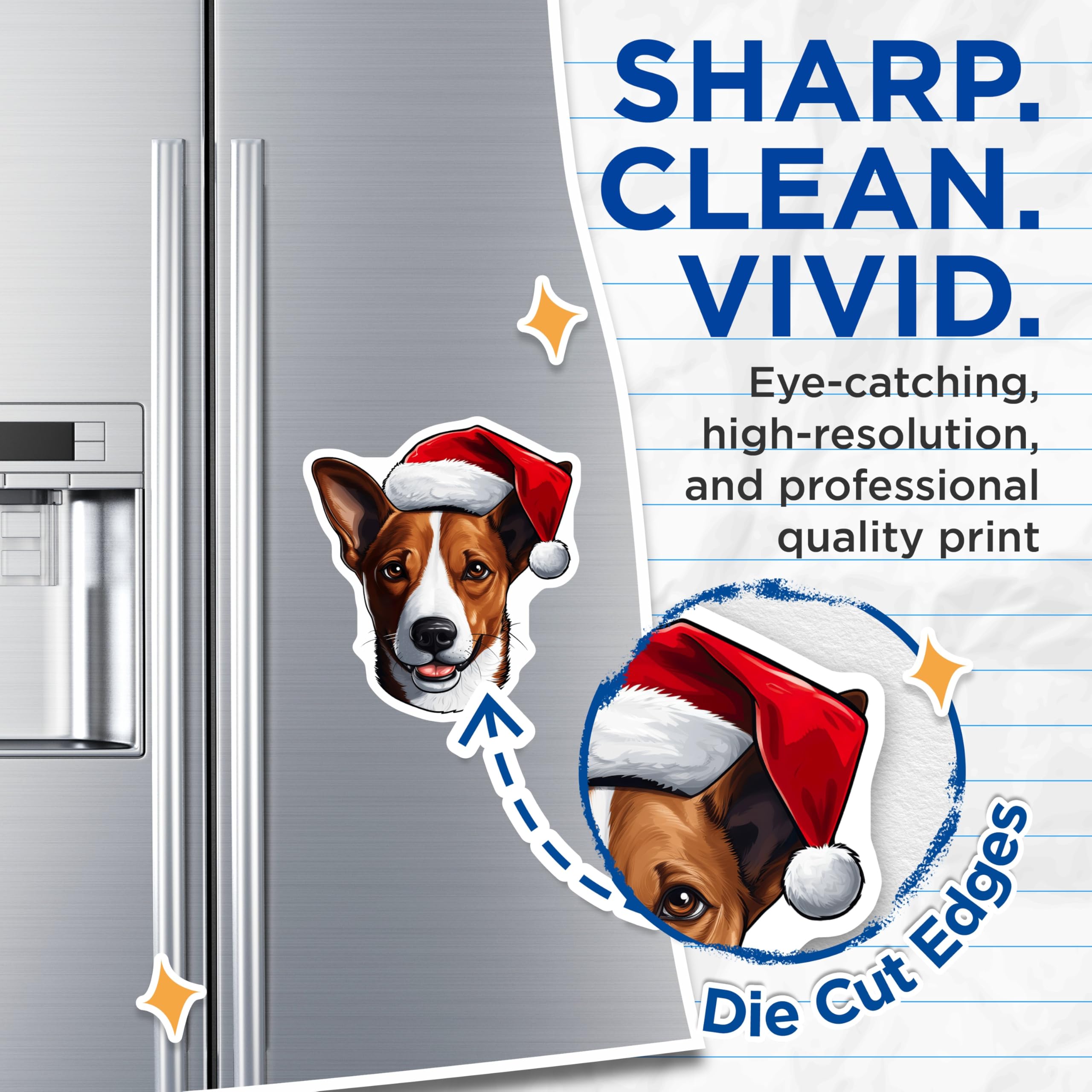(2 Pack) Christmas Dog Magnets - Santa Hat Basenji Magnets - Festive Holiday Pet Decor - Animal Lover Collectibles - 5 Inches On Longest Side - Thick Durable Magnet - Made in USA - MAG23970