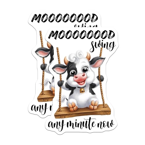 (2 Pack) Funny Cow Stickers - Cute Animal - Mood Swing - 5" On Longest Side - Sticks to Smooth Flat Surfaces - Made in USA - BMCS9802