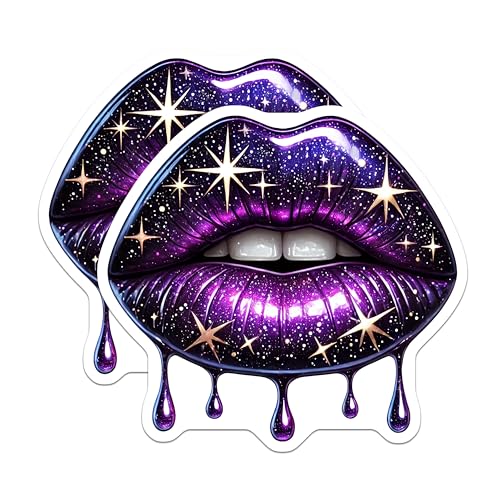 (2 Pack) Galaxy Lips Stickers - Cosmic Lip Art Stickers - Space Aesthetic Decals - 5" On Longest Side - Sticks to Any Smooth Flat Surface - Made in USA - BMCS3546