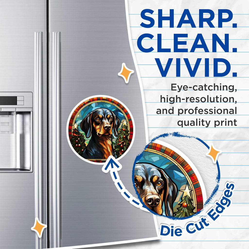 (2 Pack) Stained Glass Dachshund Magnets - Christmas Dog Decor - Pet Lover Fridge Art - 5 Inches On Longest Side - Thick Durable Magnet - Made in USA - MAG28679