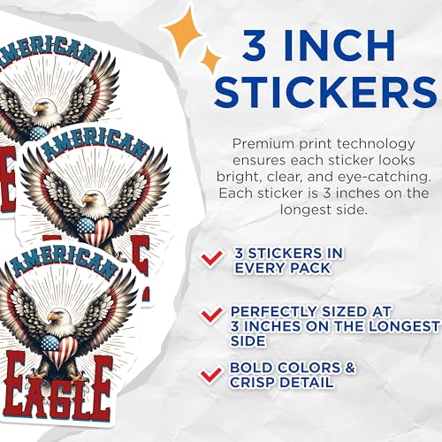 (3 Pack) American Eagle Decals - Patriotic Stickers - USA Heart Vinyl Decals - 3 Inches On Longest Side - Easy Peel & Apply - Made in USA - 3MCS6166