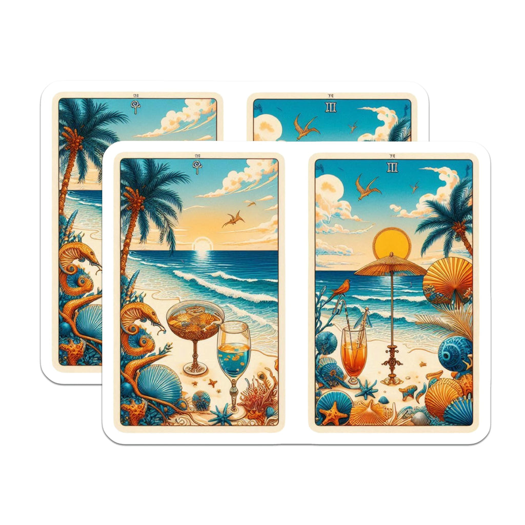 (2 Pack) Beach Tarot Card Magnets - Tropical Seaside Art - Summer Vibes Fridge Decor - 5" On Longest Side - Premium Magnet - for Cars, Refrigerators, Toolboxes, Lockers - Made in USA - MAG14486