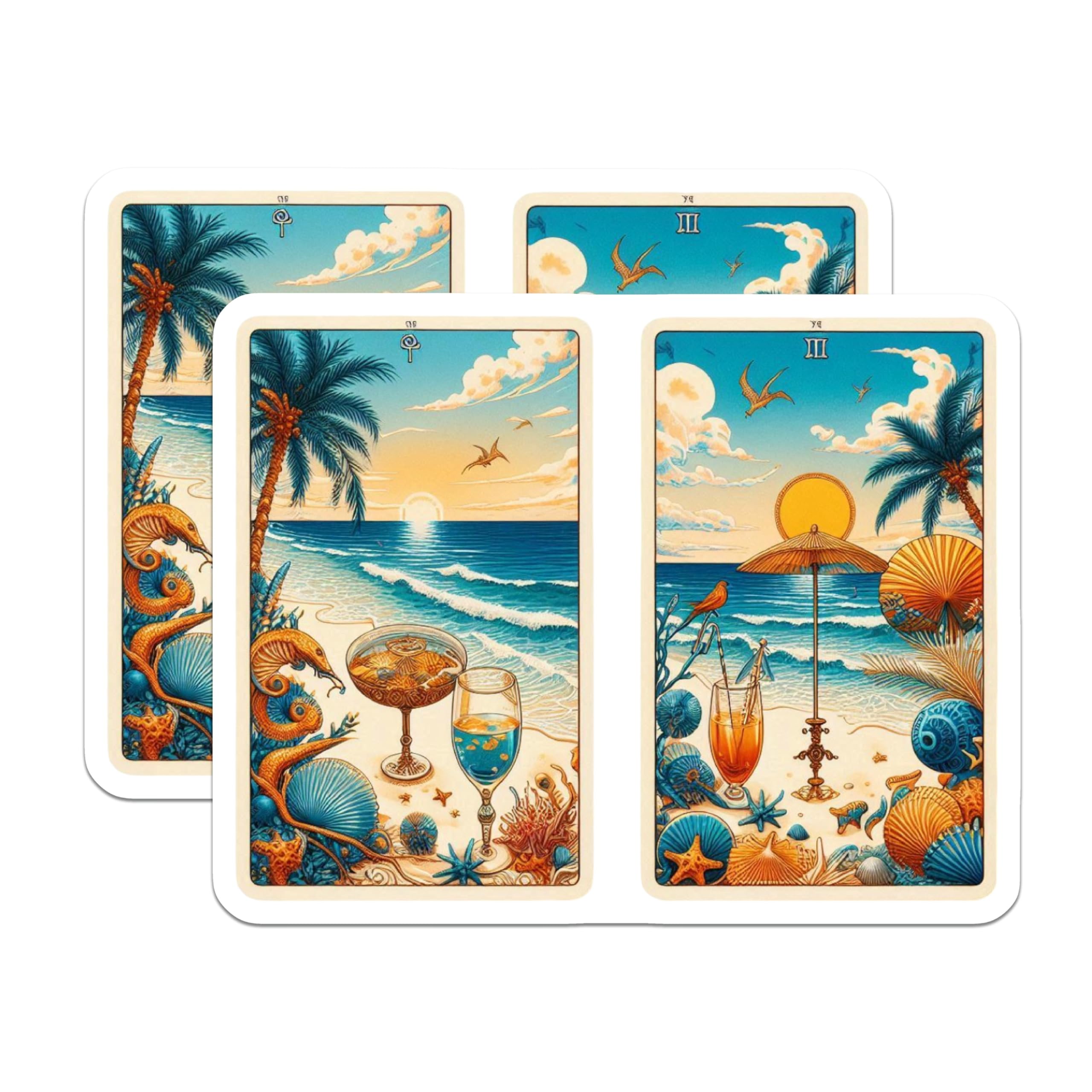 (2 Pack) Beach Tarot Card Magnets - Tropical Seaside Art - Summer Vibes Fridge Decor - 5" On Longest Side - Premium Magnet - for Cars, Refrigerators, Toolboxes, Lockers - Made in USA - MAG14486