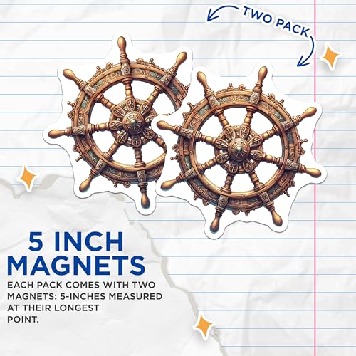 (2 Pack) Nautical Steering Wheel Magnets - Maritime Home Decor - Boat-Themed Kitchen Accessories - 5" On Longest Side - for Cars, Fridges, Toolboxes - Made in USA - MAG7111