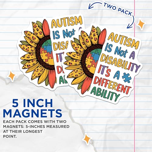 (2 Pack) Disability Advocacy Magnet - Different Ability Message - 5" On Longest Side - Sticks to Smooth Flat Surfaces - Made in USA - MAG10050