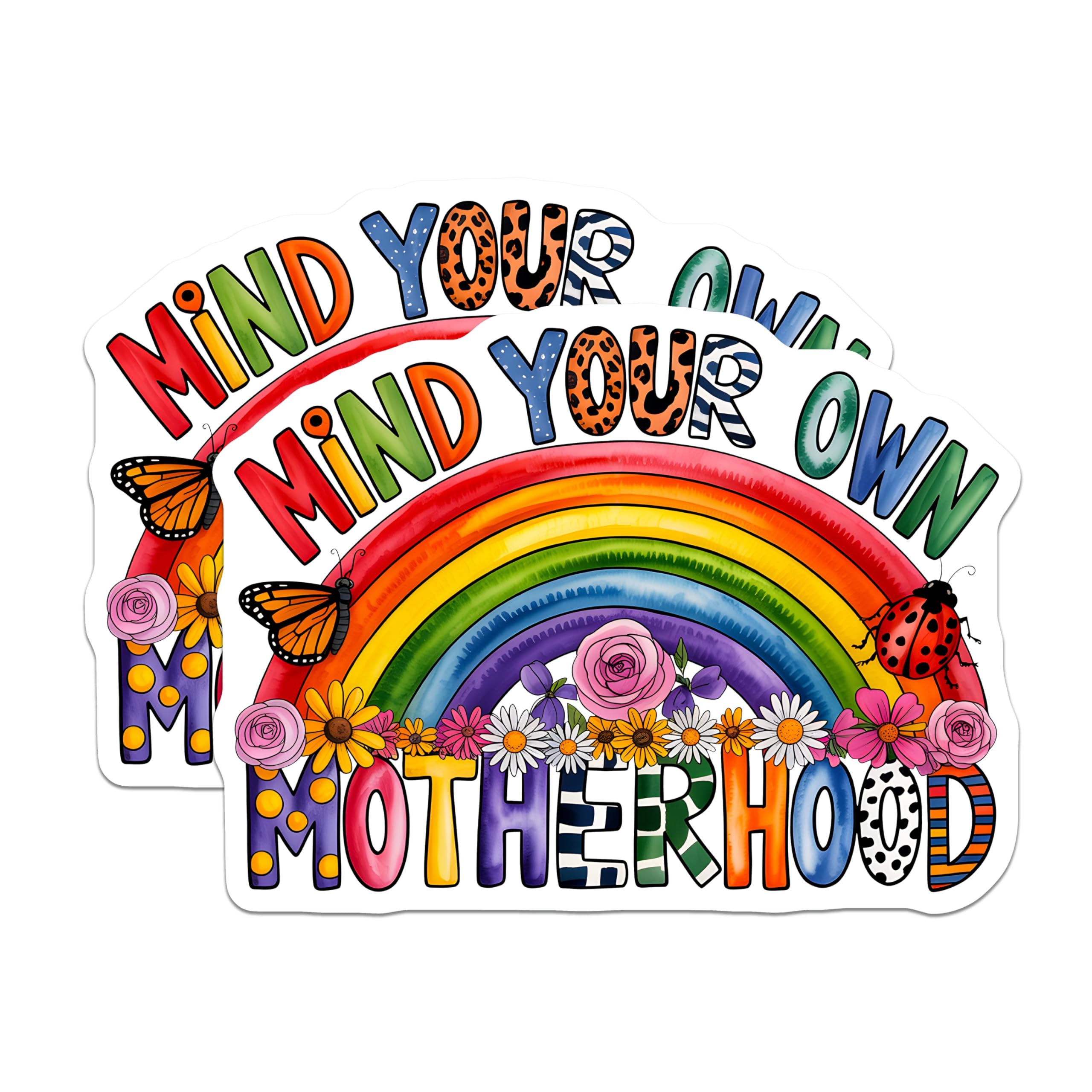 (2 Pack) Mind Your Own Motherhood Magnets - Funny Mom Life Sayings - Vibrant Rainbow Floral Art - 5 Inches On Longest Side - Thick Durable Magnet - Made in USA - MAG26574