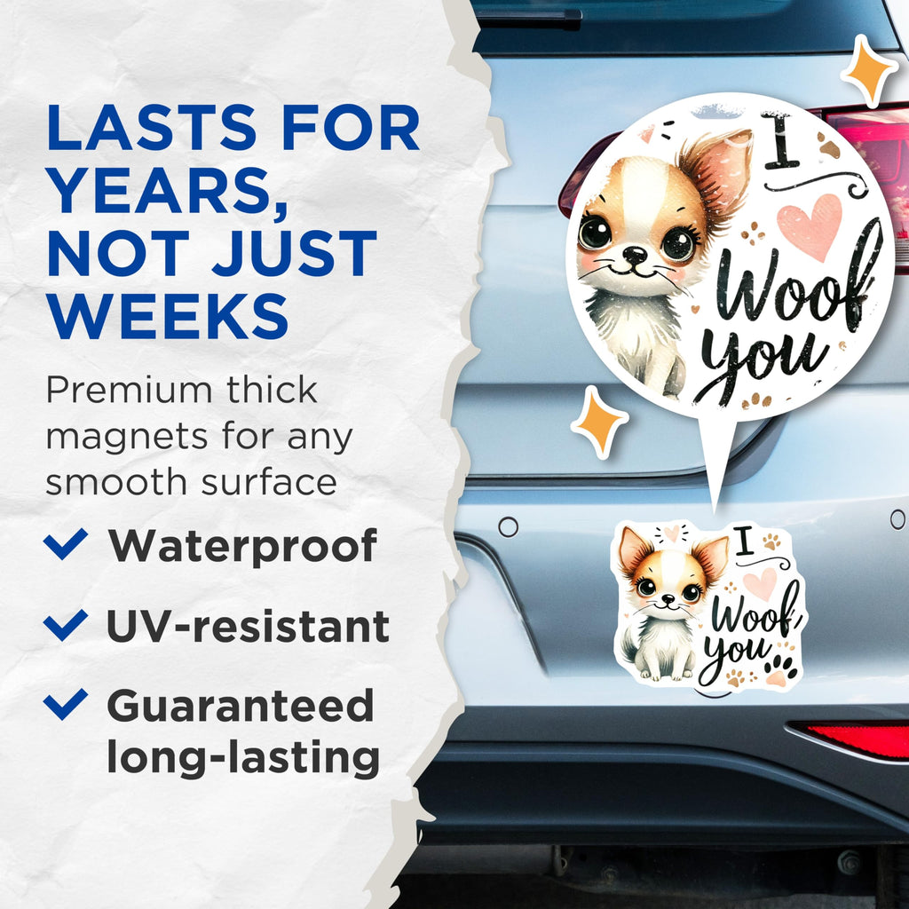 (2 Pack) Chihuahua Dog Magnets - I Woof You - Cute Animal Magnets - 5" On Longest Side - Premium Magnet - for Cars, Refrigerators, Toolboxes, Lockers - Made in USA - MAG14082