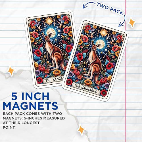 (2 Pack) Kangaroo Magnets - Floral Animal ation - Colorful Artwork - Nature Inspired Fridge Magnets - 5" On Longest Side - for Cars, Fridges, Toolboxes - Made in USA - MAG4469