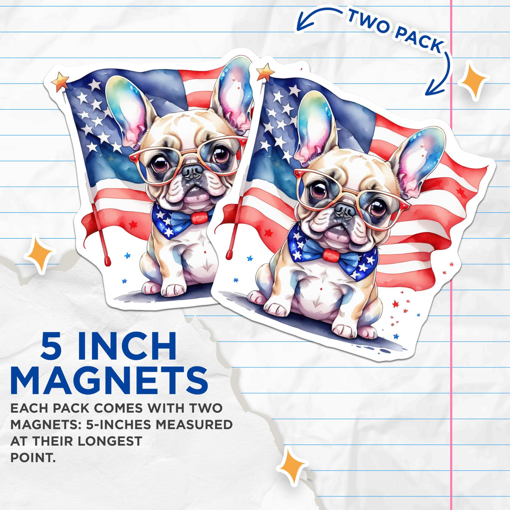 (2 Pack) Patriotic Dog Magnets - American Flag Bulldog - USA Puppy Decor - 5" On Longest Side - Premium Magnet - for Cars, Refrigerators, Toolboxes, Lockers - Made in USA - MAG15653
