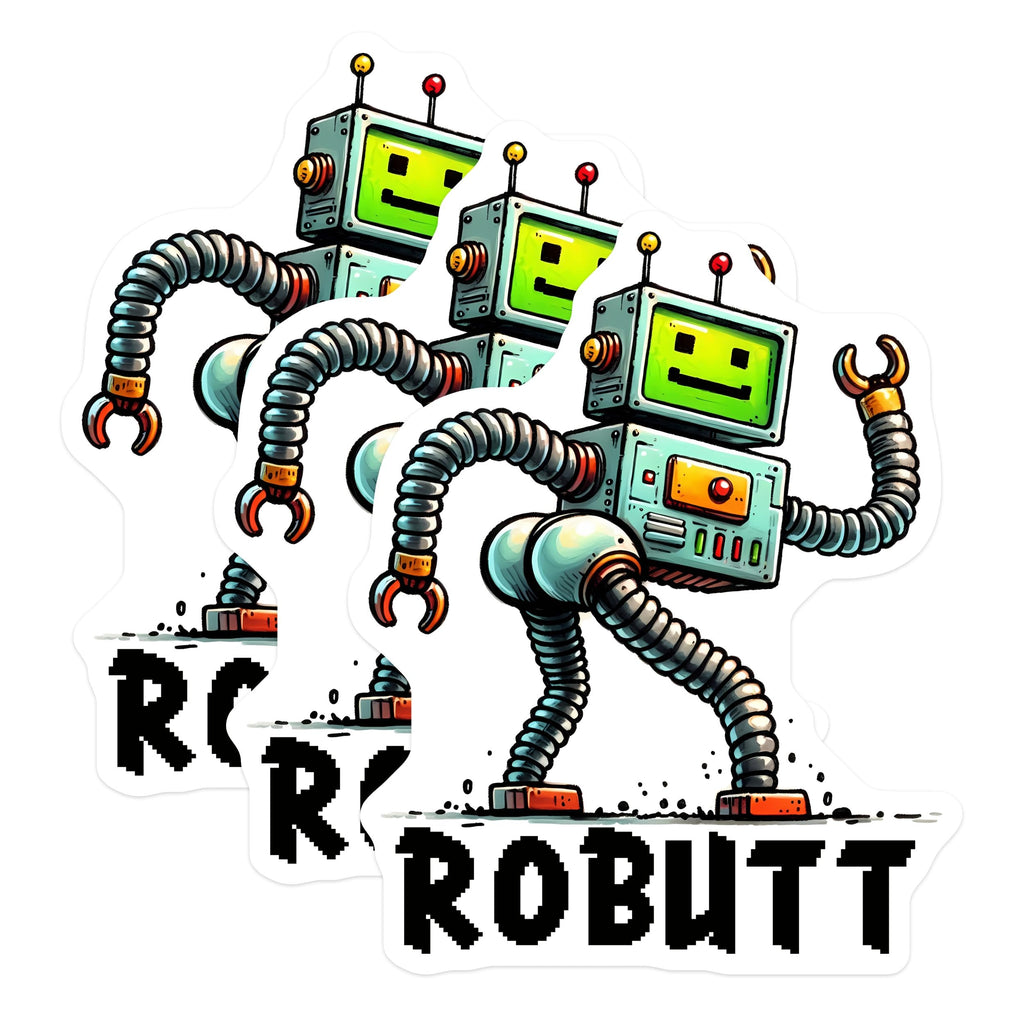 (3 Pack) Robot Decals - Funny Robot Butt - Robutt - Laptop Decal - Water Bottle Decal - Unique Decals - 3 Inches On Longest Side - Easy Peel & Apply - Made in USA - 3MCS8451