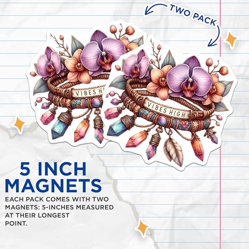 (2 Pack) Vibes High Magnets Magnets - Boho Flower Decor - Crystals and Feathers - 5" On Longest Side - Made in USA - Sticks to Refrigerators & Metal Surfaces - MAG8842
