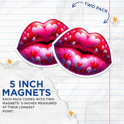 (2 Pack) Lip Art Magnets - Heart Design - ValentineÃ¢â‚¬â„¢s Lip - Romantic Lips - Love Decoration - 5" On Longest Side - for Cars, Refrigerators, Toolboxes, Lockers - Made in USA BMCS3389