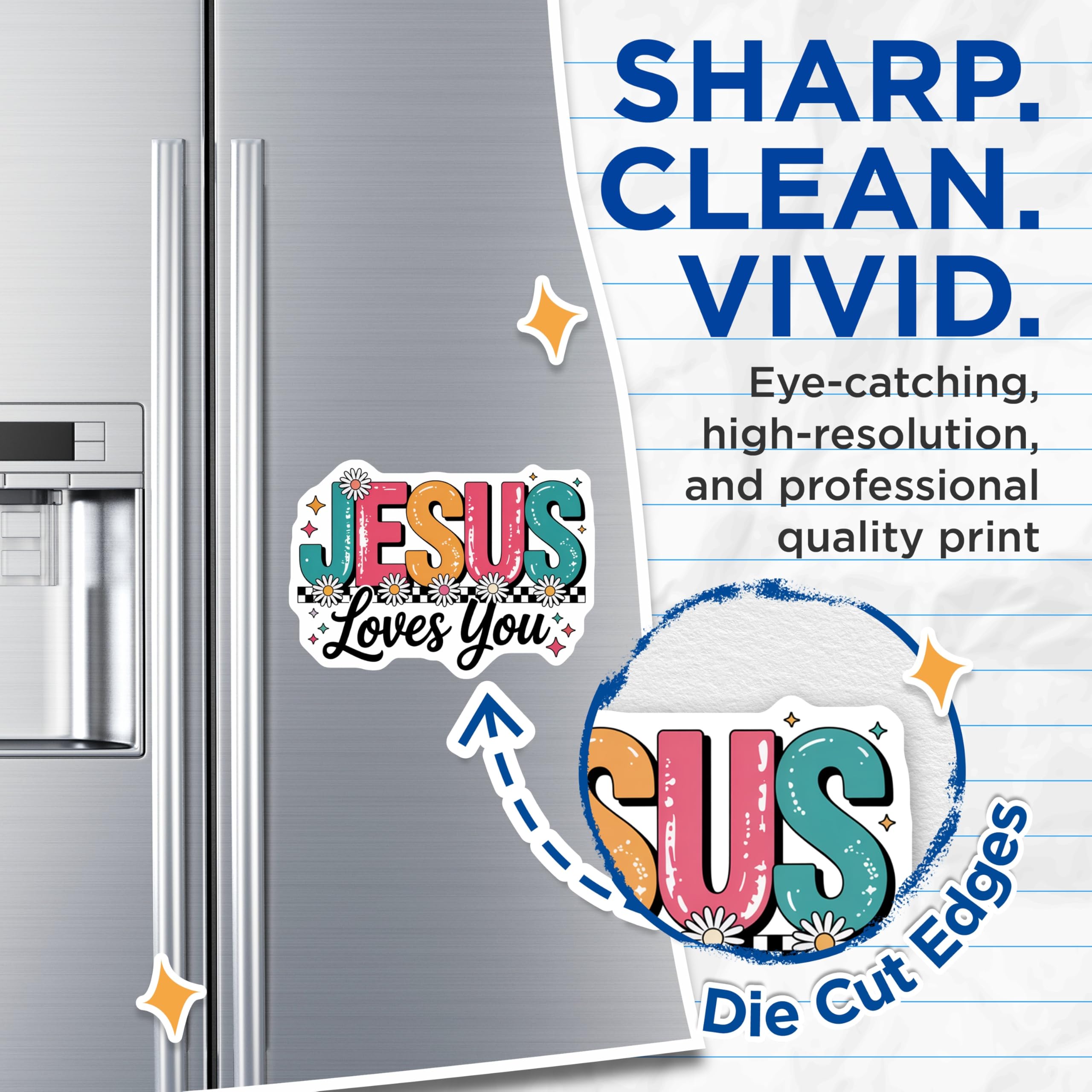 (2 Pack) Jesus Loves You Magnets - Groovy Christian Decor - Retro Faith Affirmation - 5 Inches On Longest Side - Thick Durable Magnet - Made in USA - MAG27359