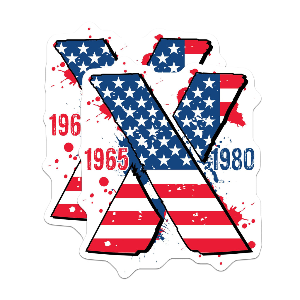 (2 Pack) Gen X Stickers - Retro Generation X Design - 80s and 90s Nostalgia Stickers - Vintage Patriotic Stickers - 5" On Longest Side - Sticks to Smooth Flat Surfaces - Made in USA - BMCS4761