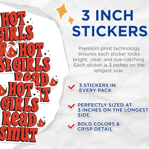 (3 Pack) Hot Girls Read Smut Decals - Spicy Book Lover - Laptop Decal - 3 Inches On Longest Side - Easy Peel & Apply - Made in USA - 3MCS1036