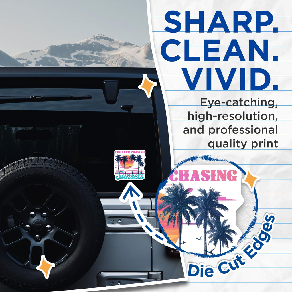 (2 Pack) Motivational Quote Stickers - Tropical Sunset - 5" On Longest Side - Sticks to Smooth Flat Surfaces - Made in USA - BMCS8777 - BMCS8777