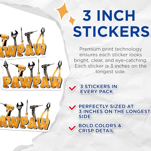 (3 Pack) Pawpaw Decals - Grandpa Gifts - Toolbox Decals - 3 Inches On Longest Side - Easy Peel & Apply - Made in USA - 3MCS2019