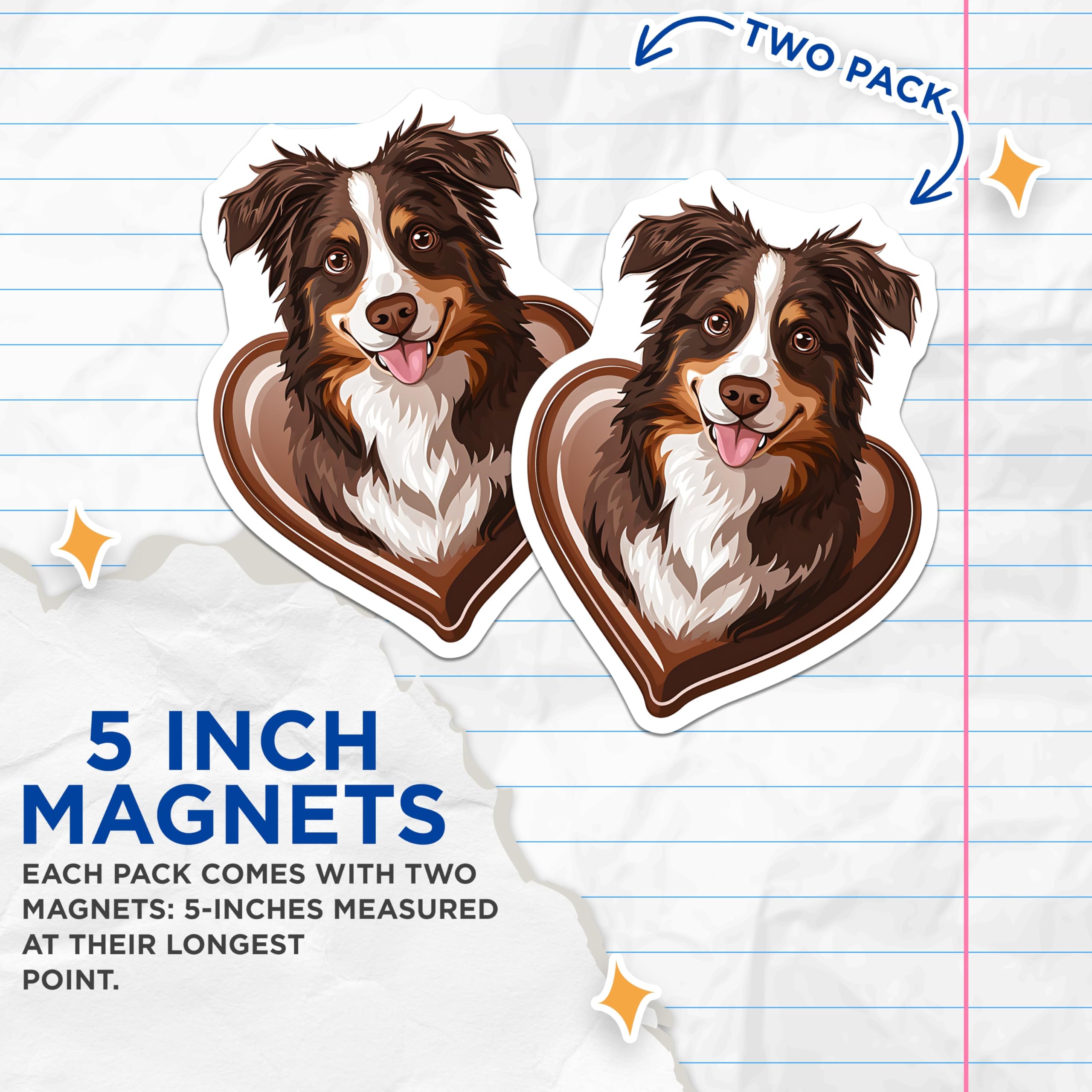 (2 Pack) Aussie Magnets - Australian Shepherd Decor - Dog Breed Fridge Decor - 5" On Longest Side - Premium Magnet - for Cars, Refrigerators, Toolboxes, Lockers - Made in USA - MAG16586