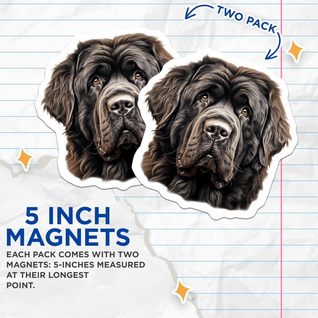 (2 Pack) Newfoundland Dog Magnets - Majestic Canine Pet Art - Gentle Giant Dog Lover Fridge Decor Display - 5 Inches On Longest Side - Thick Durable Magnet - Made in USA - MAG24406