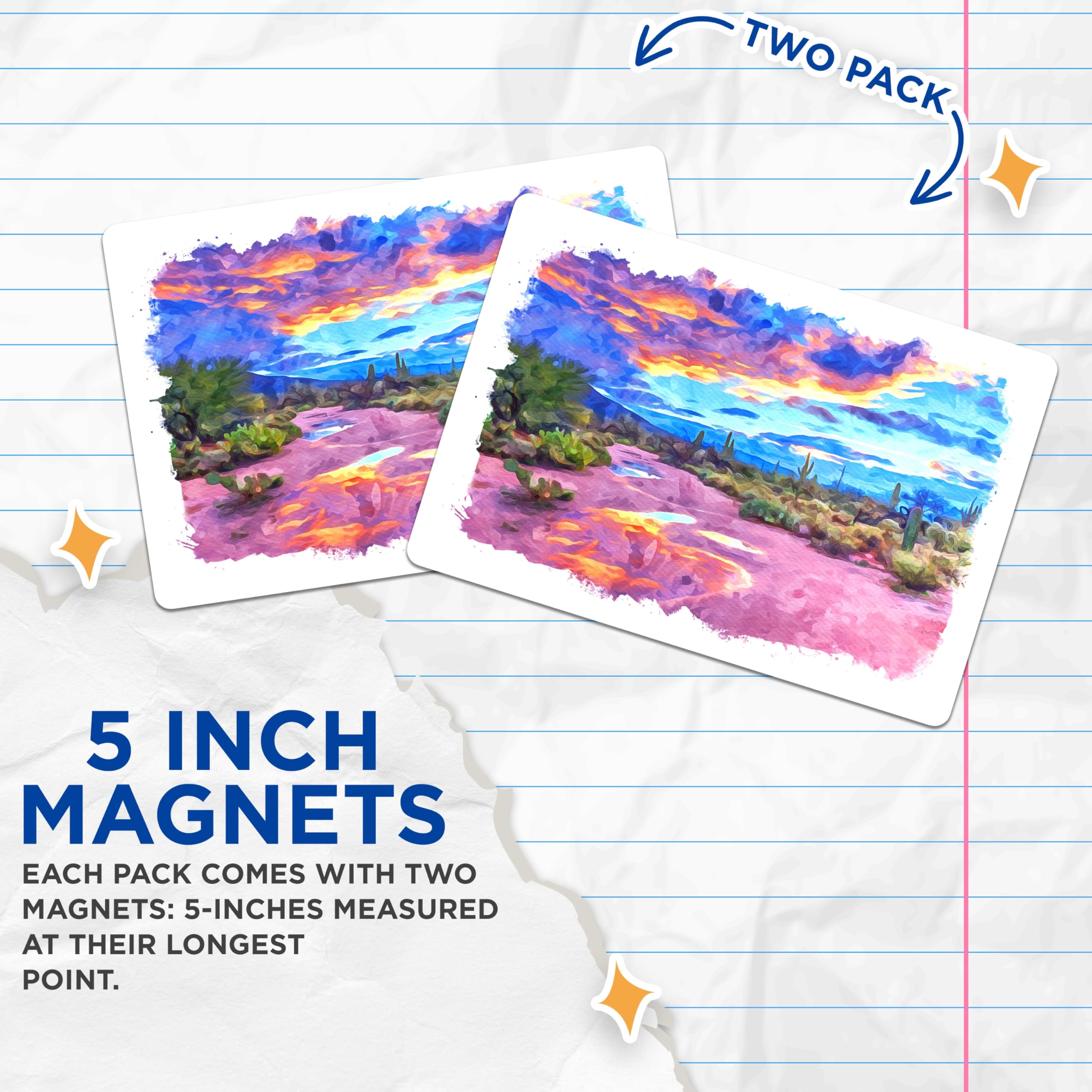 (2 Pack) Arizona Desert Magnets - Sunset Landscape Art - Southwest Scenery Decor - 5" On Longest Side - Premium Magnet - for Cars, Refrigerators, Toolboxes, Lockers - Made in USA - MAG17451