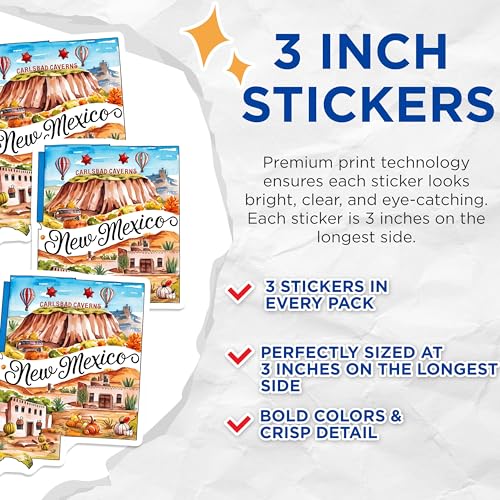 (3 Pack) New Mexico Decals - Carlsbad Caverns - NM Laptop Decal- 3 Inches On Longest Side - Easy Peel & Apply - Made in USA - 3MCS5059