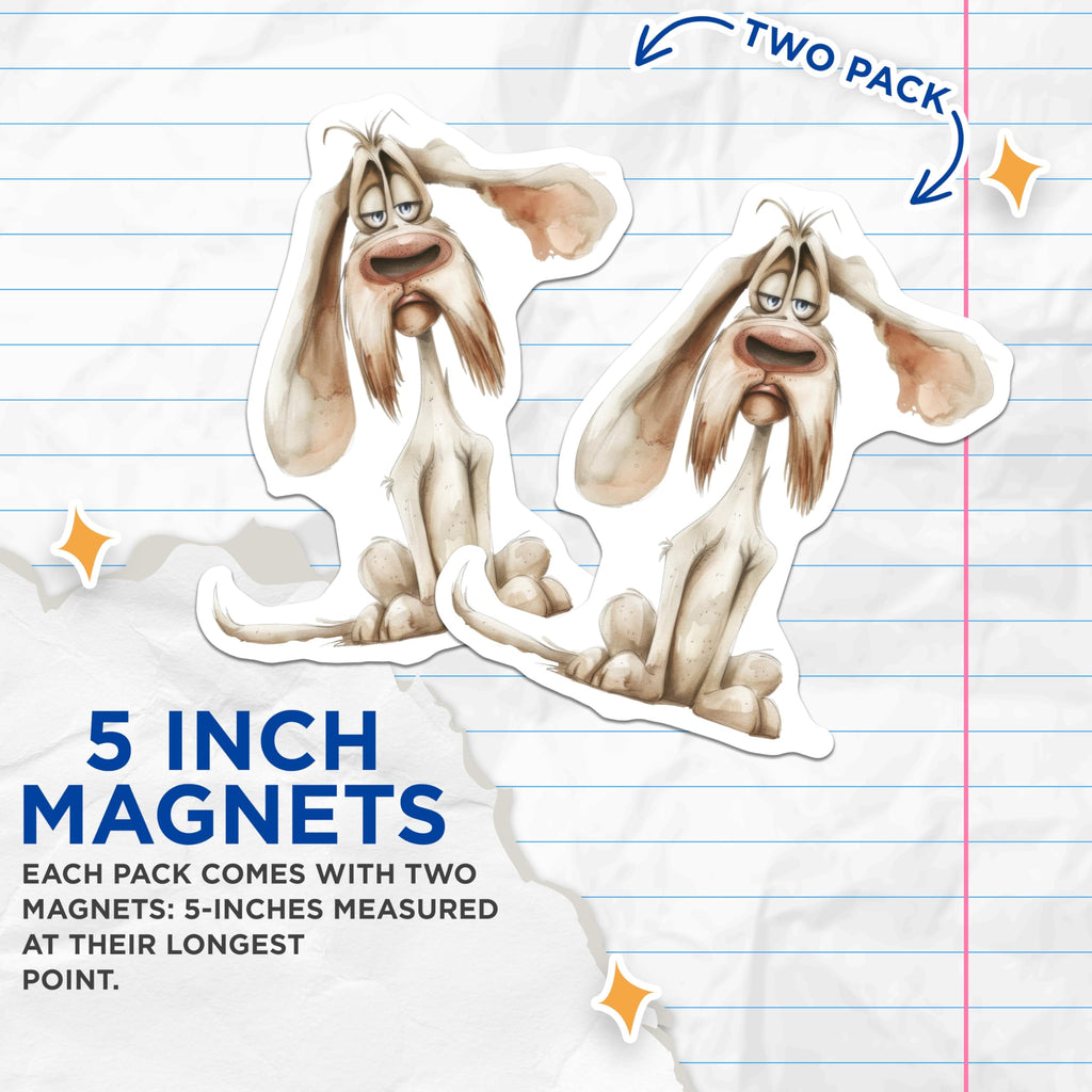 (2 Pack) Tired Dog Magnets - Grumpy Pet Lover Decor - Whimsical Refrigerator Magnet - 5 Inches On Longest Side - Thick Durable Magnet - Made in USA - MAG26844