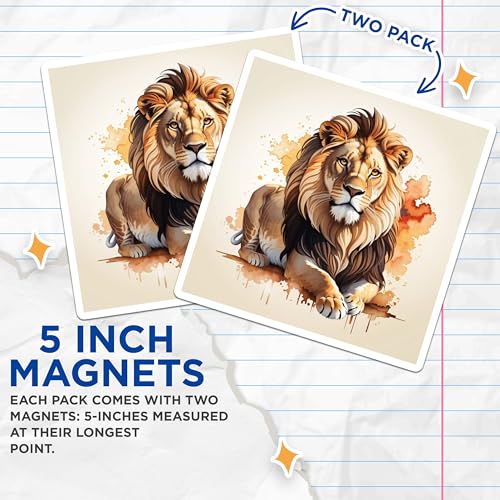 (2 Pack) Lion Magnets Magnets - Animal Wildlife Decor - 5" On Longest Side - Made in USA - Sticks to Refrigerators & Metal Surfaces - MAG8693