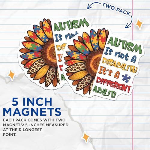 (2 Pack) Sunflower Puzzle Piece Magnet - Inspirational Quote - 5" On Longest Side - Sticks to Smooth Flat Surfaces - Made in USA - MAG9690