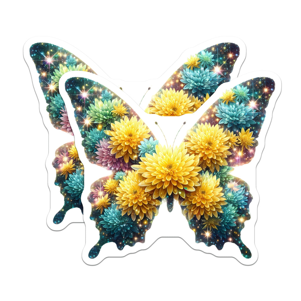 (2 Pack) Floral Butterfly Magnets - Cosmic Starry Design - Whimsical Fridge Locker Decor - 5 Inches On Longest Side - Thick Durable Magnet - Made in USA - MAG39222