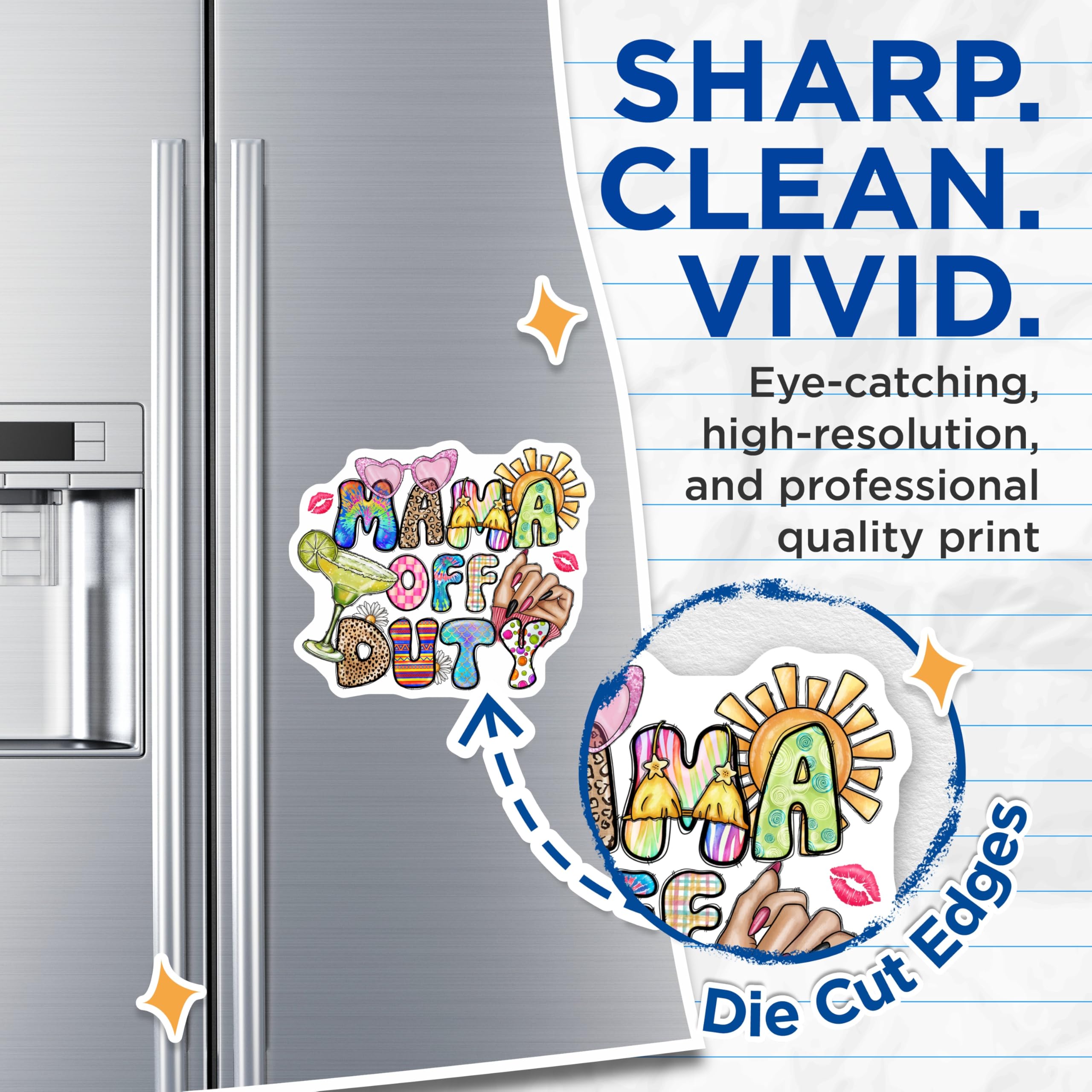 (2 Pack) Mama Off Duty Magnets - Fun Mom Life Vibe - Summer Margarita Design - Relaxation Beach Day Accessory - 5 Inches On Longest Side - Thick Durable Magnet - Made in USA - MAG30592