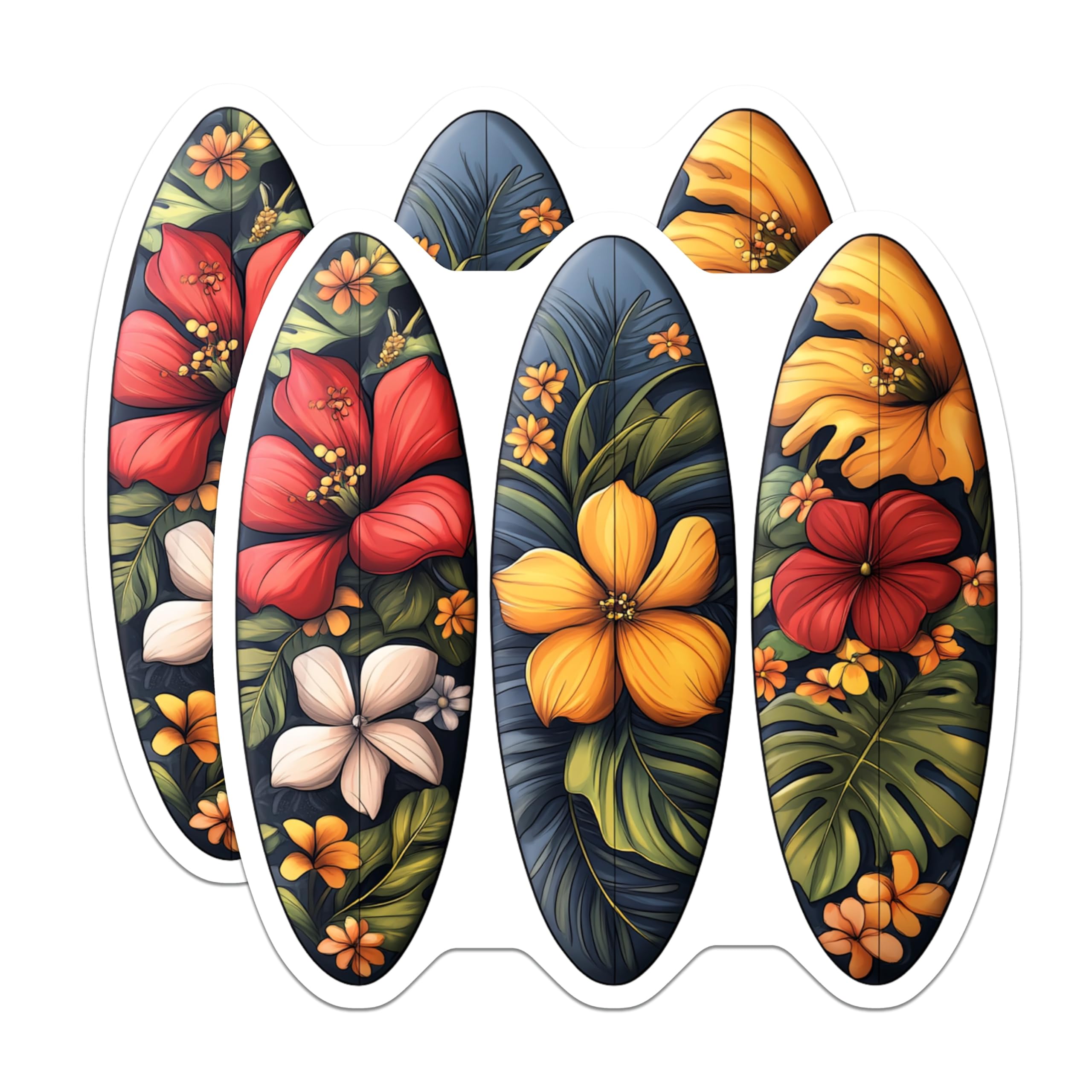 (2 Pack) Tropical Floral Surfboard Magnets - Hawaiian Flower Fridge Magnets - Summer Beach Decor Locker Magnets - 5 Inches On Longest Side - Thick Durable Magnet - Made in USA - MAG25448