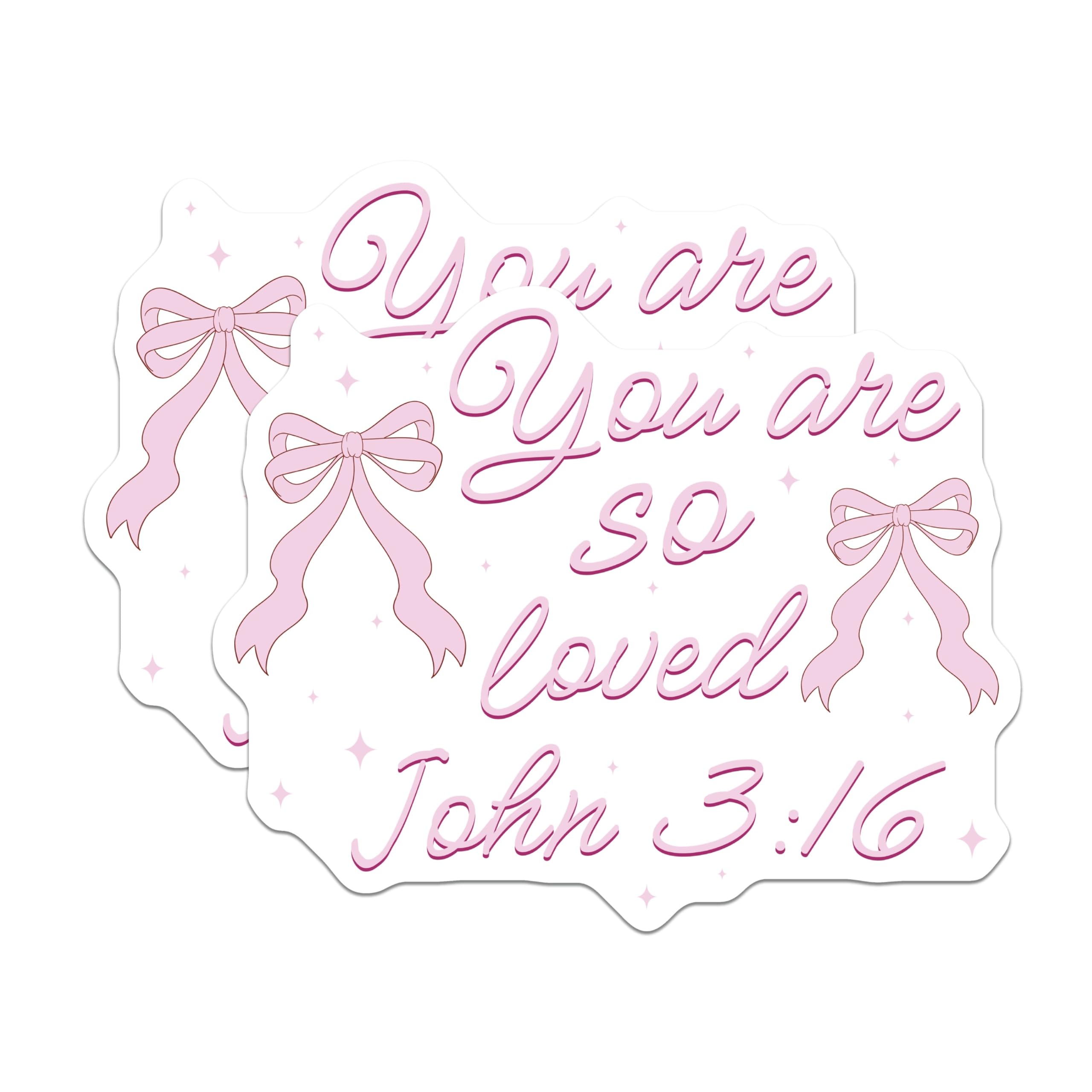 (2 Pack) John 3:16 Magnets - You are So Loved Scripture - Pink Bow Christian Faith Art Decor - Inspirational Religious Quote - 5 Inches On Longest Side - Thick Durable Magnet - Made in USA - MAG24454