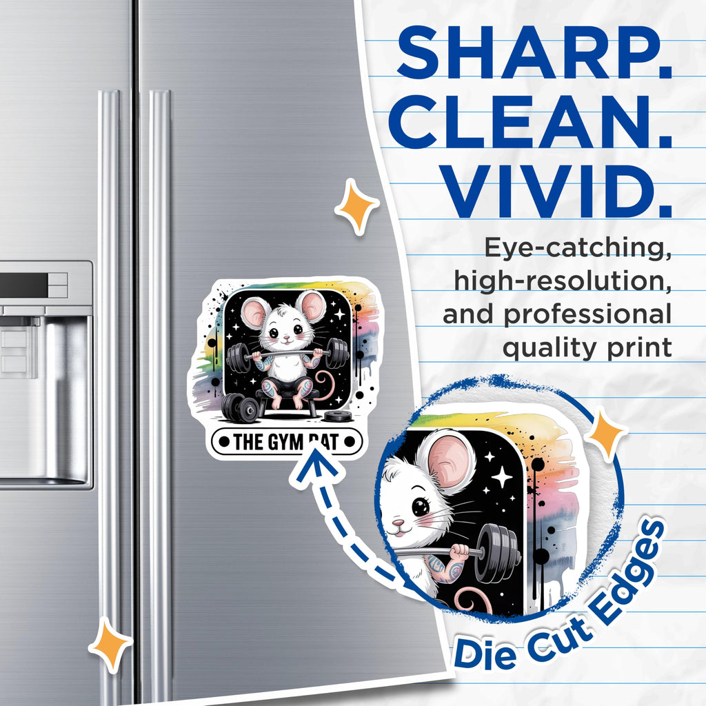 (2 Pack) Gym Rat Magnets - Cute Weightlifting Mouse - Funny Fitness Decor - Bodybuilding Animal Refrigerator Locker Accent - 5 Inches On Longest Side - Thick Durable Magnet - Made in USA - MAG21782