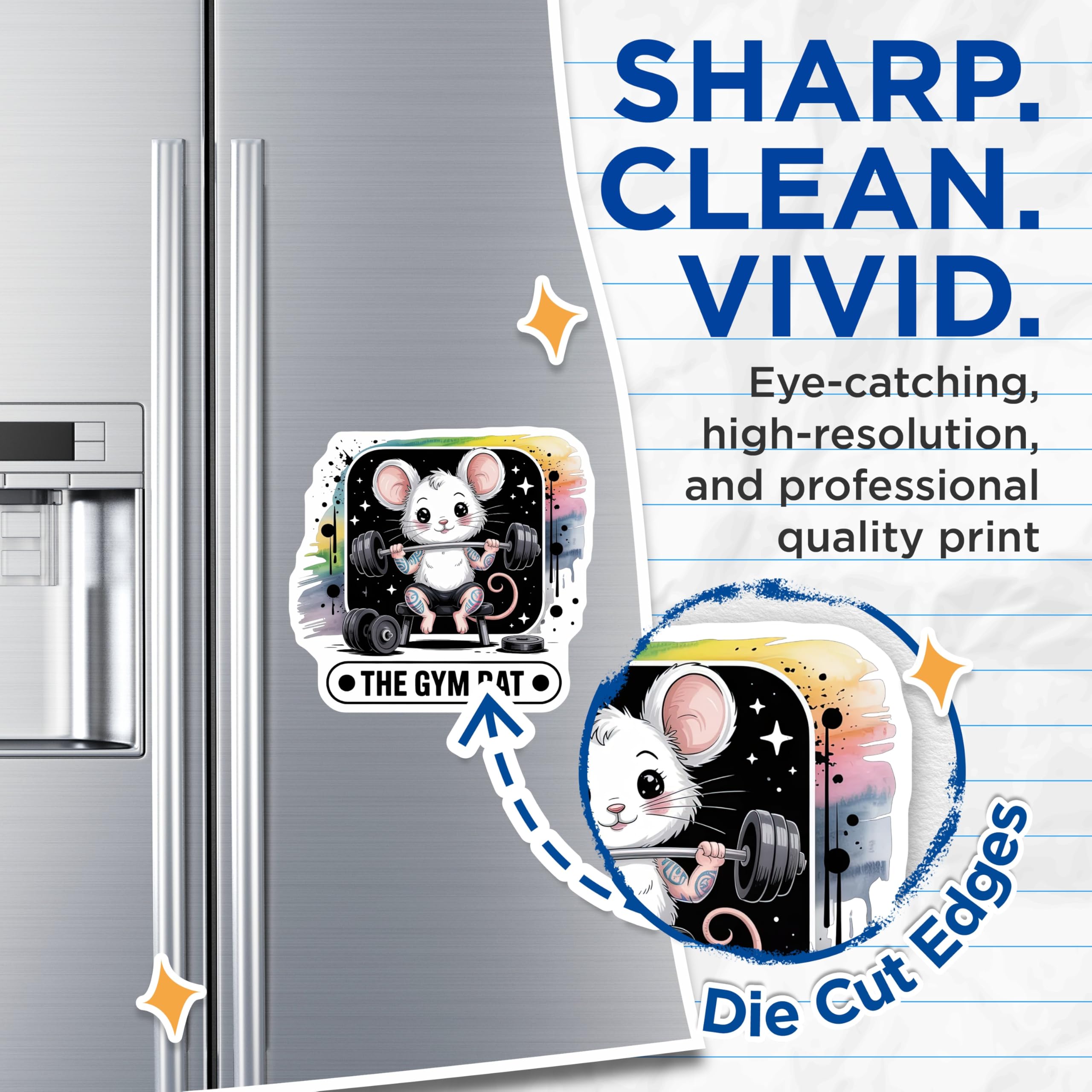 (2 Pack) Gym Rat Magnets - Cute Weightlifting Mouse - Funny Fitness Decor - Bodybuilding Animal Refrigerator Locker Accent - 5 Inches On Longest Side - Thick Durable Magnet - Made in USA - MAG21782