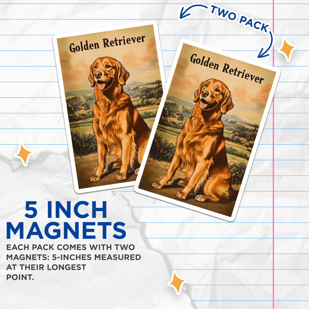 (2 Pack) Golden Retriever Magnets - Dog Breed Art - Pet Lover Home Decor - 5 Inches On Longest Side - Thick Durable Magnet - Made in USA - MAG21673